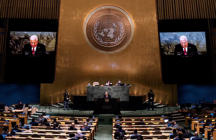 Il presidente dell’Autorità palestinese Mahmoud Abbas parla all’Assemblea generale dell’ONU nel maggio 2024